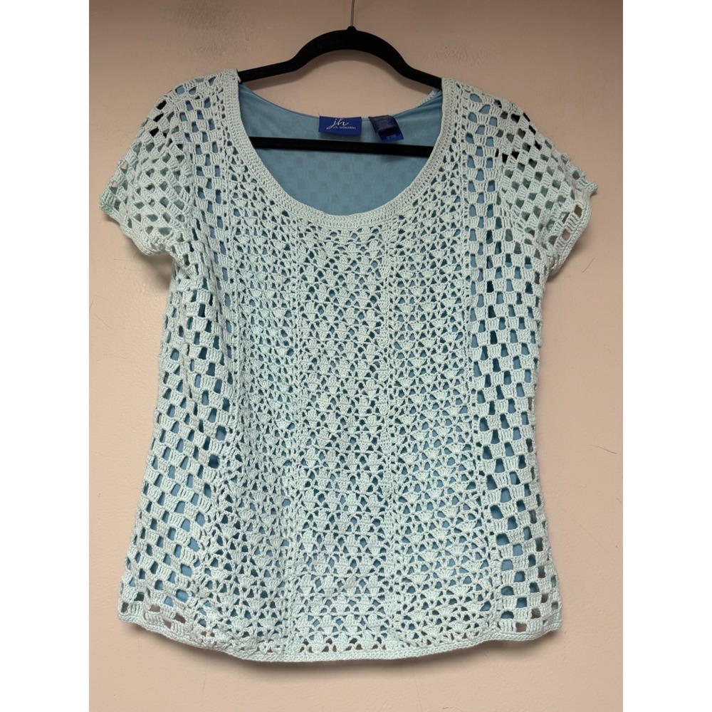 JH Collectibles Light Blue Crochet‎ Overlay Scoop Neck Top Women's XL